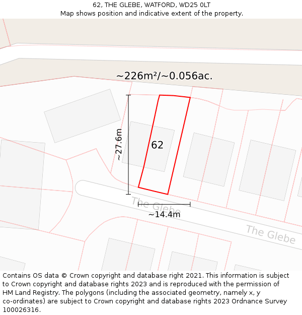 62, THE GLEBE, WATFORD, WD25 0LT: Plot and title map