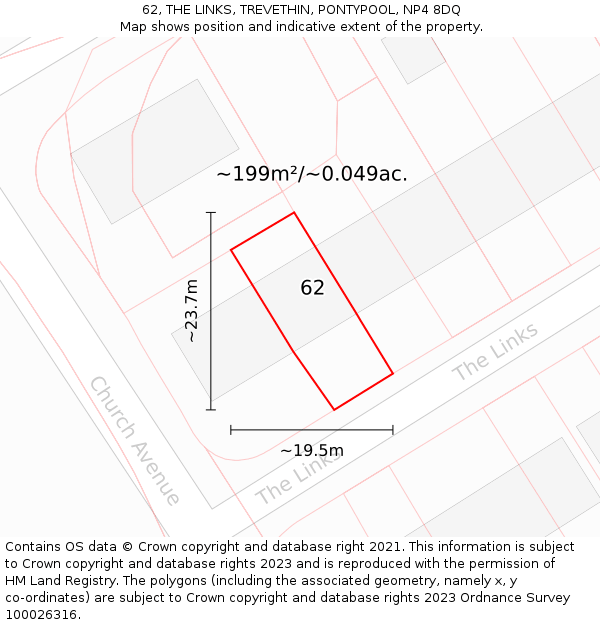 62, THE LINKS, TREVETHIN, PONTYPOOL, NP4 8DQ: Plot and title map