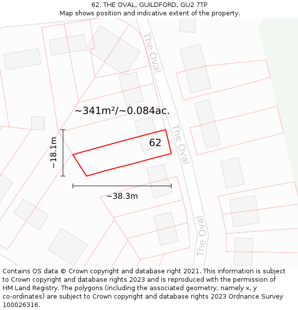 62, THE OVAL, GUILDFORD, GU2 7TP: Plot and title map