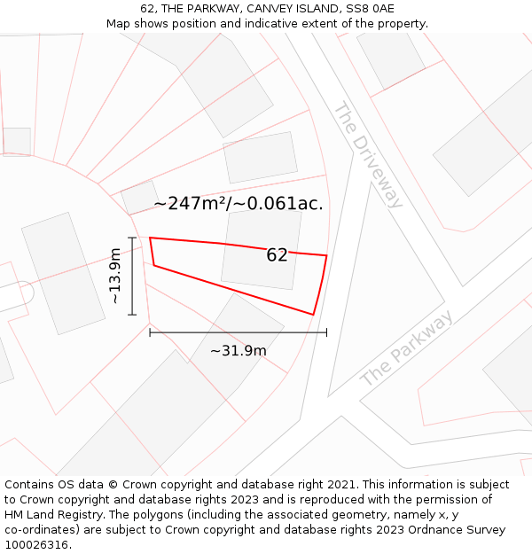 62, THE PARKWAY, CANVEY ISLAND, SS8 0AE: Plot and title map