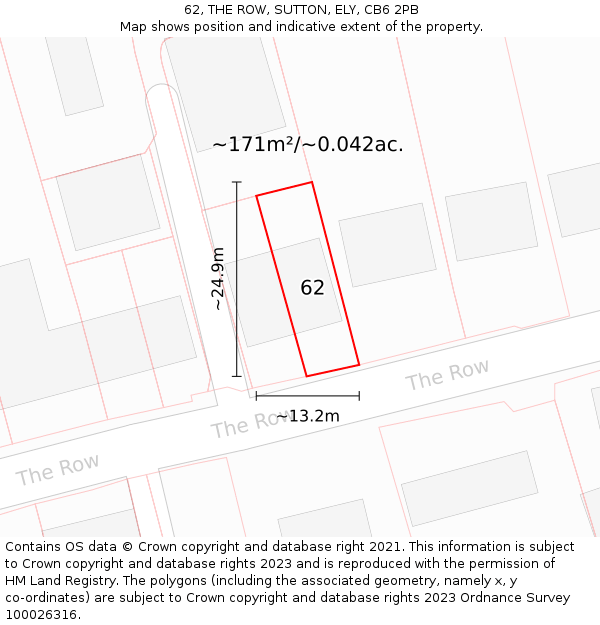 62, THE ROW, SUTTON, ELY, CB6 2PB: Plot and title map