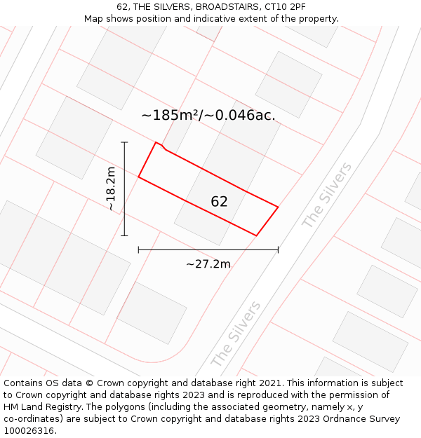 62, THE SILVERS, BROADSTAIRS, CT10 2PF: Plot and title map