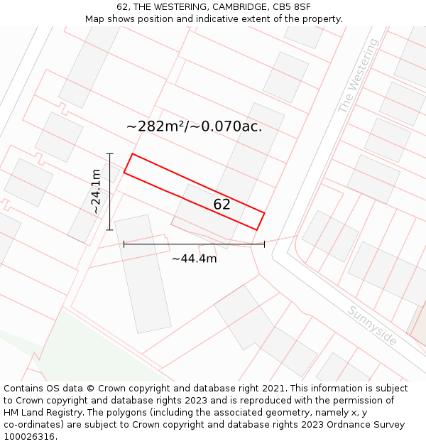 62, THE WESTERING, CAMBRIDGE, CB5 8SF: Plot and title map