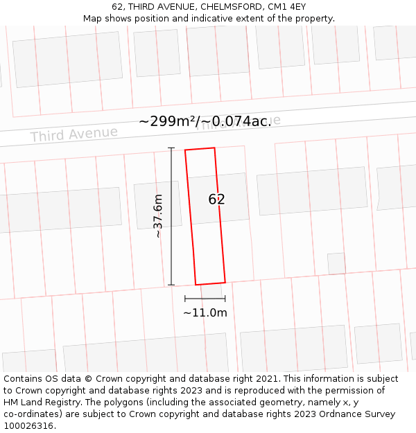 62, THIRD AVENUE, CHELMSFORD, CM1 4EY: Plot and title map