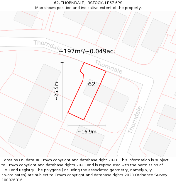 62, THORNDALE, IBSTOCK, LE67 6PS: Plot and title map