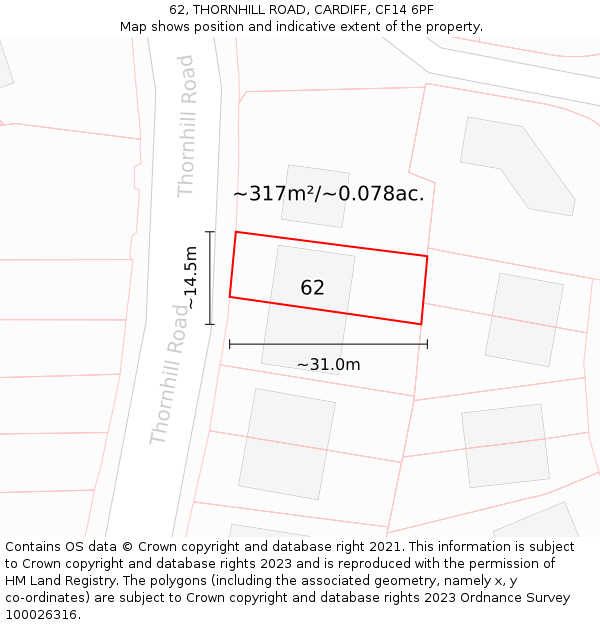 62, THORNHILL ROAD, CARDIFF, CF14 6PF: Plot and title map