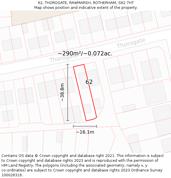62, THOROGATE, RAWMARSH, ROTHERHAM, S62 7HT: Plot and title map