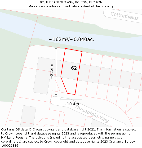 62, THREADFOLD WAY, BOLTON, BL7 9DN: Plot and title map