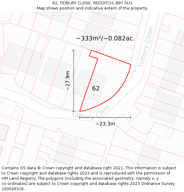 62, TIDBURY CLOSE, REDDITCH, B97 5LN: Plot and title map