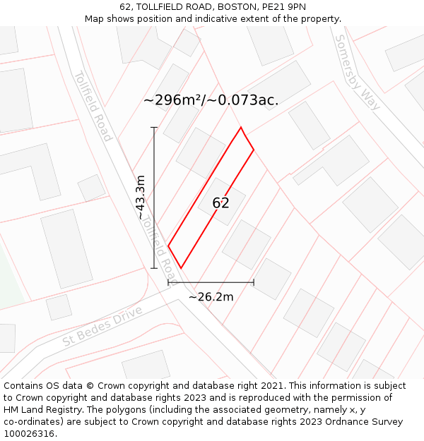 62, TOLLFIELD ROAD, BOSTON, PE21 9PN: Plot and title map