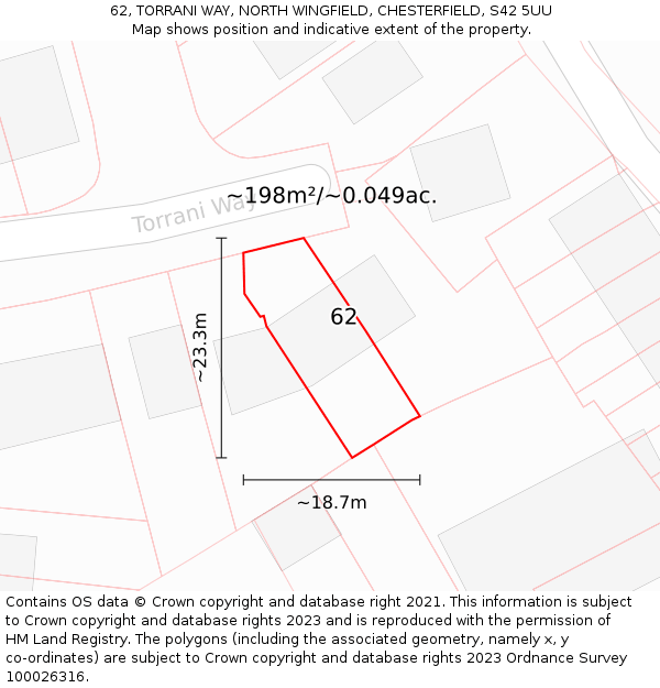 62, TORRANI WAY, NORTH WINGFIELD, CHESTERFIELD, S42 5UU: Plot and title map