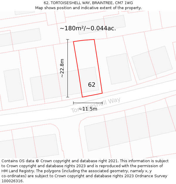 62, TORTOISESHELL WAY, BRAINTREE, CM7 1WG: Plot and title map