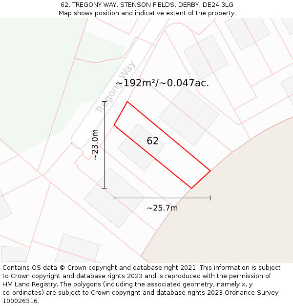 62, TREGONY WAY, STENSON FIELDS, DERBY, DE24 3LG: Plot and title map