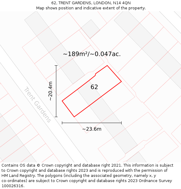 62, TRENT GARDENS, LONDON, N14 4QN: Plot and title map