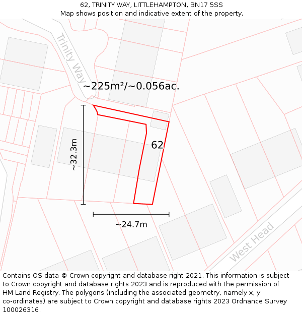62, TRINITY WAY, LITTLEHAMPTON, BN17 5SS: Plot and title map
