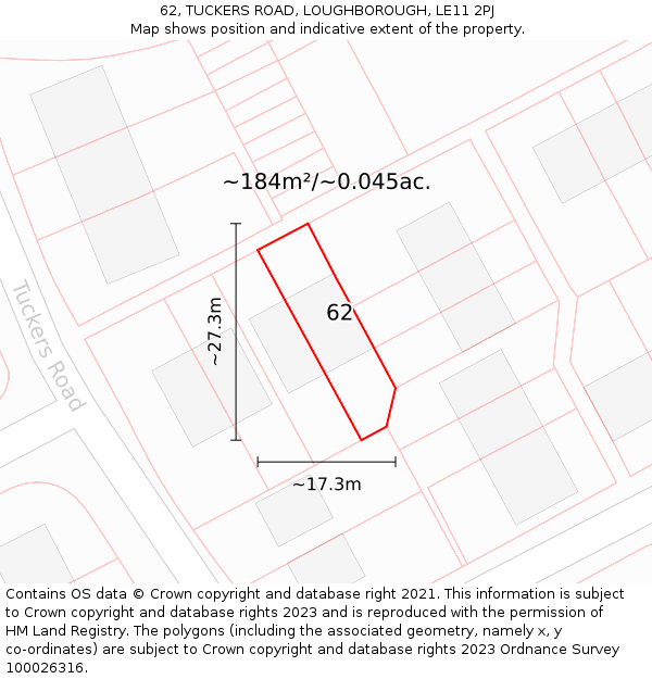 62, TUCKERS ROAD, LOUGHBOROUGH, LE11 2PJ: Plot and title map