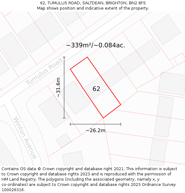 62, TUMULUS ROAD, SALTDEAN, BRIGHTON, BN2 8FS: Plot and title map