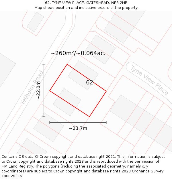 62, TYNE VIEW PLACE, GATESHEAD, NE8 2HR: Plot and title map
