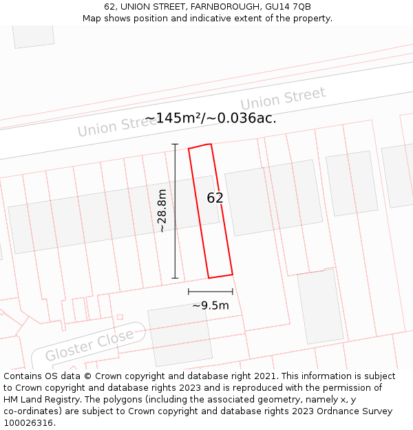 62, UNION STREET, FARNBOROUGH, GU14 7QB: Plot and title map