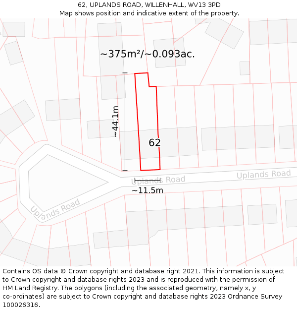 62, UPLANDS ROAD, WILLENHALL, WV13 3PD: Plot and title map