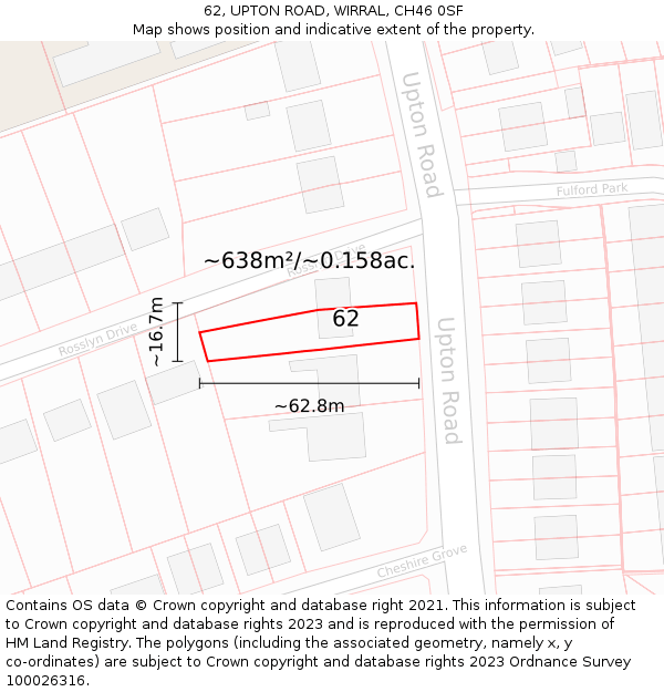 62, UPTON ROAD, WIRRAL, CH46 0SF: Plot and title map