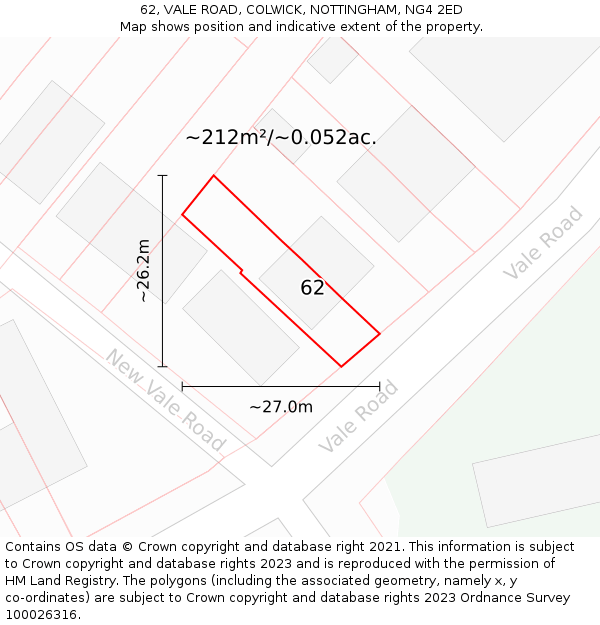62, VALE ROAD, COLWICK, NOTTINGHAM, NG4 2ED: Plot and title map