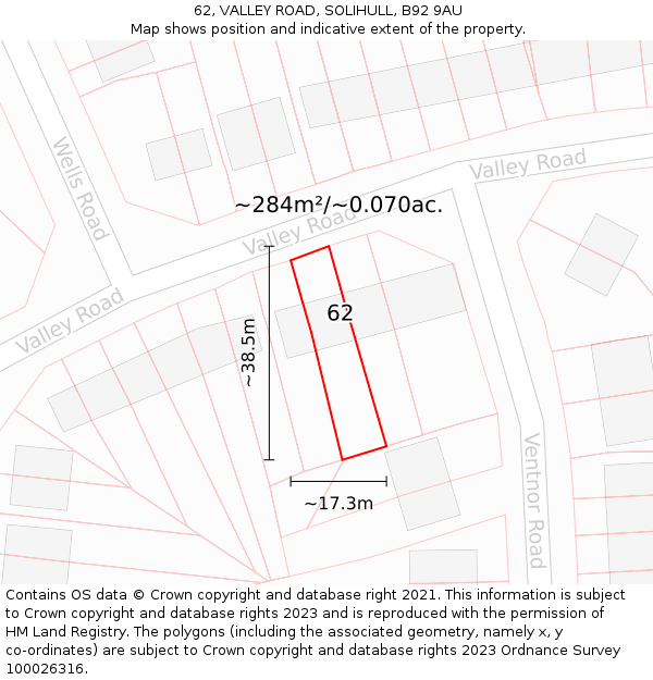 62, VALLEY ROAD, SOLIHULL, B92 9AU: Plot and title map