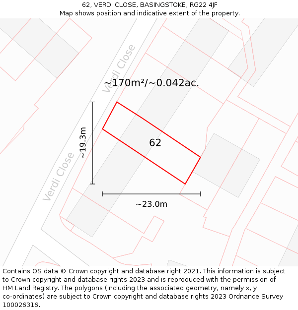 62, VERDI CLOSE, BASINGSTOKE, RG22 4JF: Plot and title map