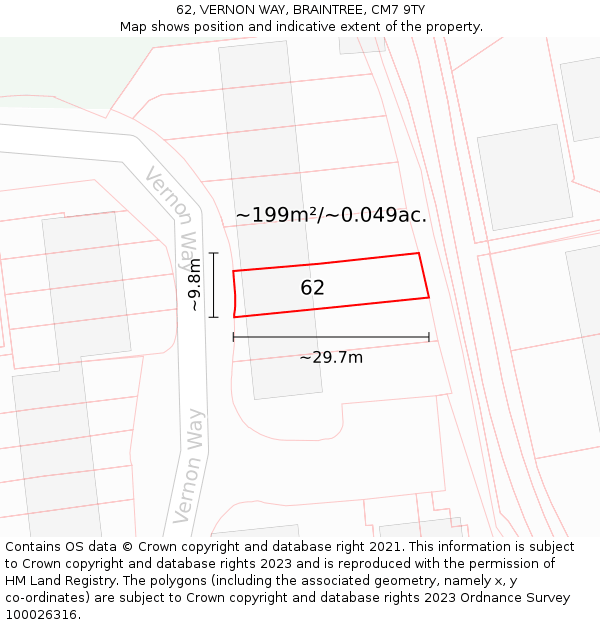 62, VERNON WAY, BRAINTREE, CM7 9TY: Plot and title map