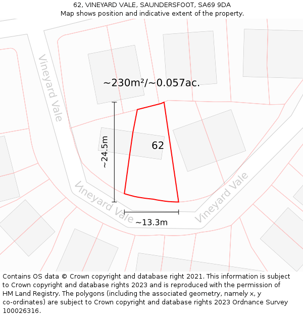 62, VINEYARD VALE, SAUNDERSFOOT, SA69 9DA: Plot and title map