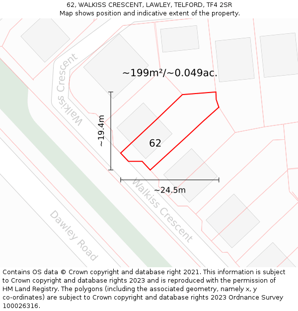 62, WALKISS CRESCENT, LAWLEY, TELFORD, TF4 2SR: Plot and title map