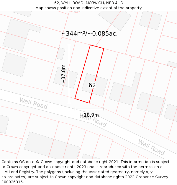 62, WALL ROAD, NORWICH, NR3 4HD: Plot and title map