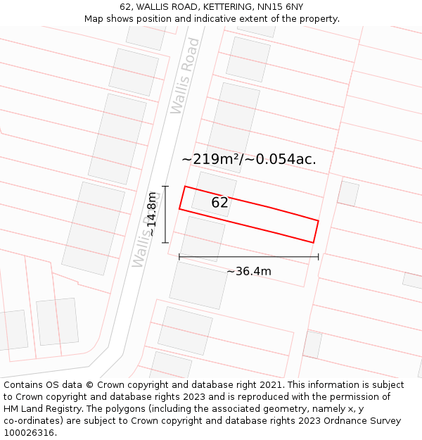 62, WALLIS ROAD, KETTERING, NN15 6NY: Plot and title map