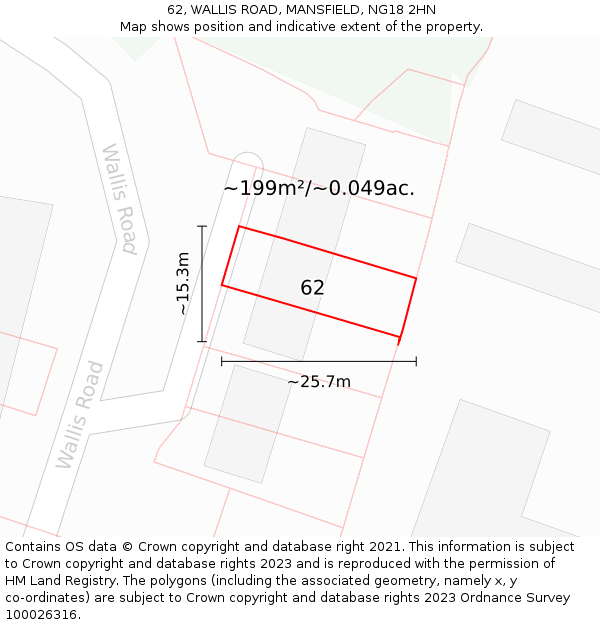 62, WALLIS ROAD, MANSFIELD, NG18 2HN: Plot and title map