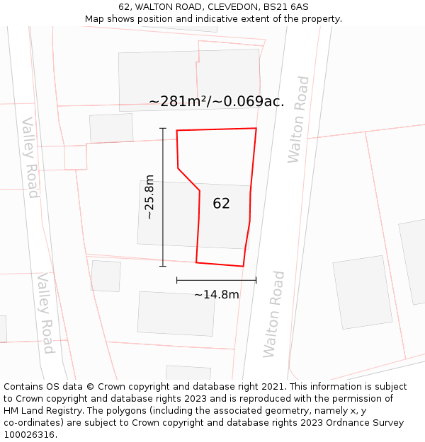 62, WALTON ROAD, CLEVEDON, BS21 6AS: Plot and title map
