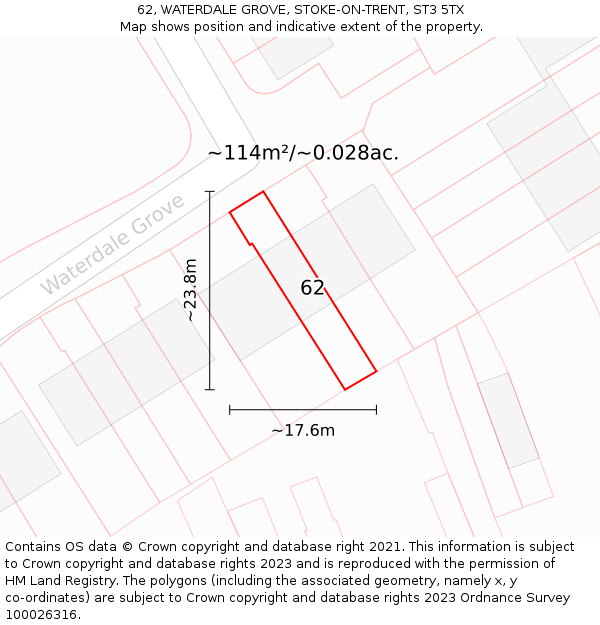 62, WATERDALE GROVE, STOKE-ON-TRENT, ST3 5TX: Plot and title map