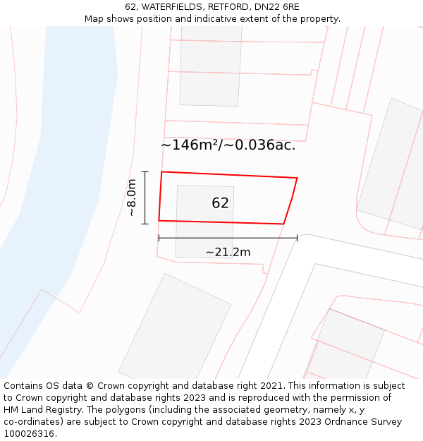 62, WATERFIELDS, RETFORD, DN22 6RE: Plot and title map