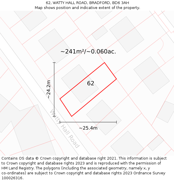 62, WATTY HALL ROAD, BRADFORD, BD6 3AH: Plot and title map