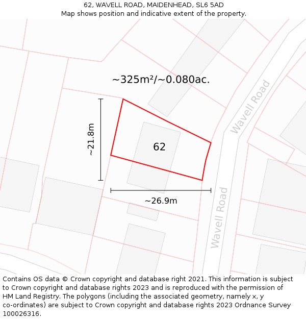 62, WAVELL ROAD, MAIDENHEAD, SL6 5AD: Plot and title map
