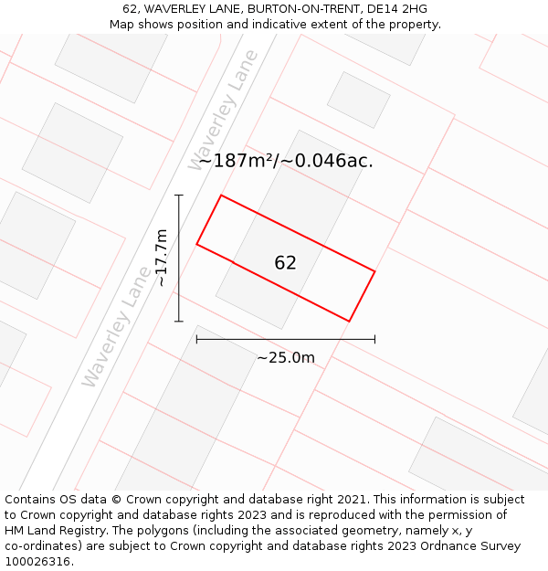 62, WAVERLEY LANE, BURTON-ON-TRENT, DE14 2HG: Plot and title map