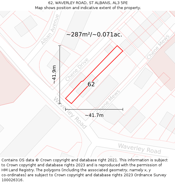 62, WAVERLEY ROAD, ST ALBANS, AL3 5PE: Plot and title map