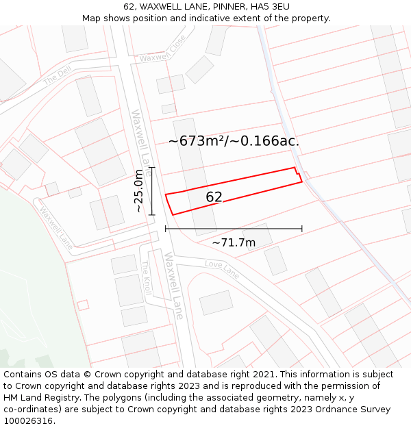 62, WAXWELL LANE, PINNER, HA5 3EU: Plot and title map
