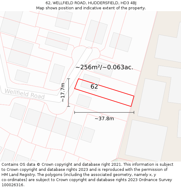 62, WELLFIELD ROAD, HUDDERSFIELD, HD3 4BJ: Plot and title map