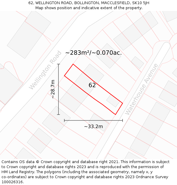 62, WELLINGTON ROAD, BOLLINGTON, MACCLESFIELD, SK10 5JH: Plot and title map