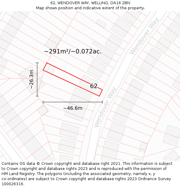 62, WENDOVER WAY, WELLING, DA16 2BN: Plot and title map