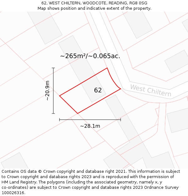 62, WEST CHILTERN, WOODCOTE, READING, RG8 0SG: Plot and title map