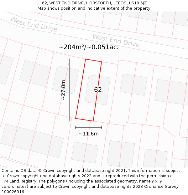 62, WEST END DRIVE, HORSFORTH, LEEDS, LS18 5JZ: Plot and title map