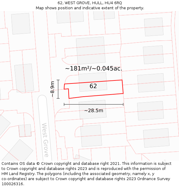 62, WEST GROVE, HULL, HU4 6RQ: Plot and title map
