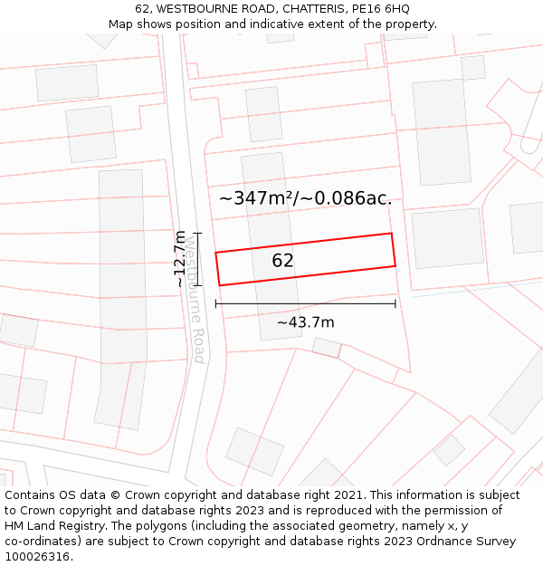 62, WESTBOURNE ROAD, CHATTERIS, PE16 6HQ: Plot and title map