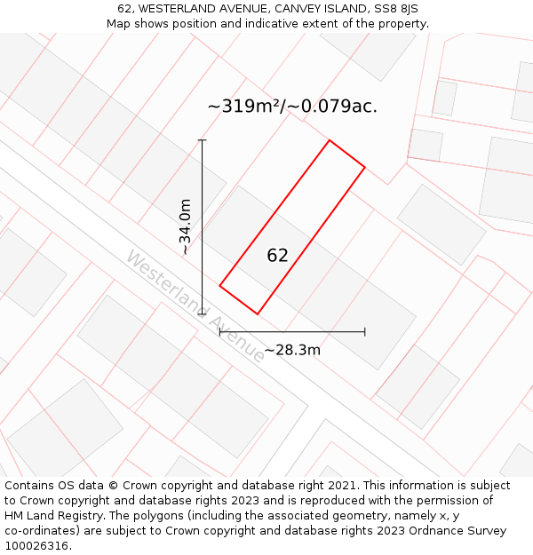 62, WESTERLAND AVENUE, CANVEY ISLAND, SS8 8JS: Plot and title map